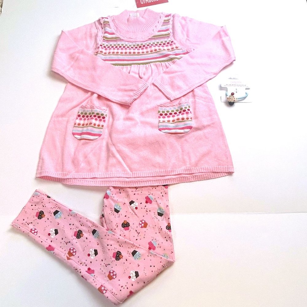 NWT Gymboree Girl Cupcake Legging, Polka Dot A-Line Sweater & Pony Holder Size 7